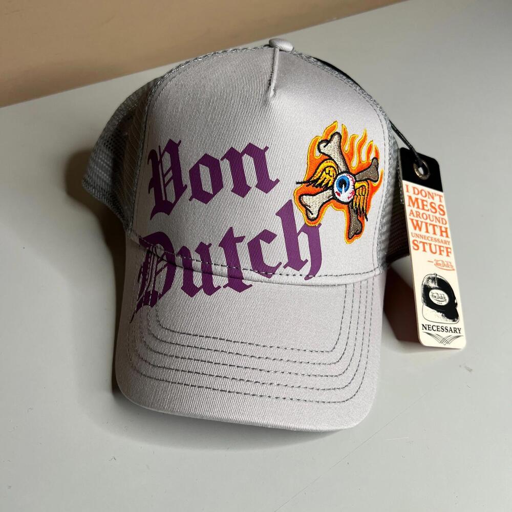 Von Dutch Trucker Hat Gray Purple Cross Eye Logo NWT One‎ Size Unisex